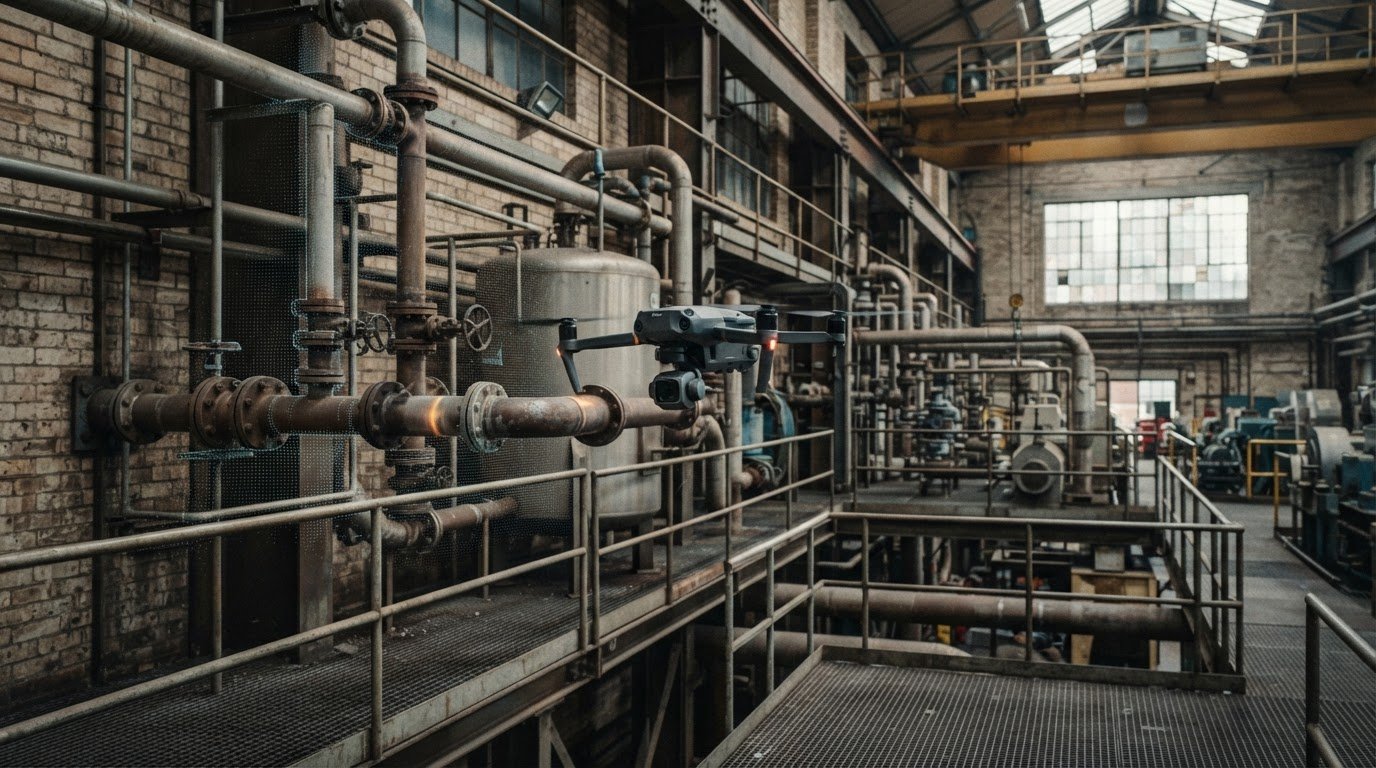 Aerial inspection for manufacturing plants and sensor options